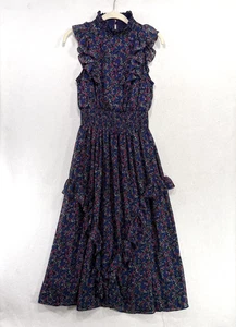 Abito Lulus donna S blu Evalina floreale midi volant cottagecore prateria coquette - Foto 1 di 13