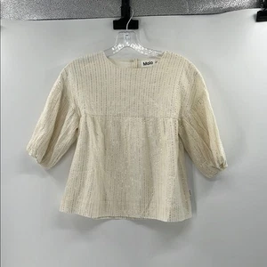 Molo Girls Glitter Stripe Puff Sleeve Blouse - Ivory/Silver - 9/10 - Picture 1 of 7
