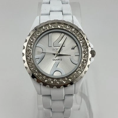 Reloj Bongo Mujer 36mm Caja Bisel Cristal 7.25" Banda Blanca - Batería Nueva Foto 1 de 4