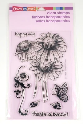 2012 Stampendous-Daisy Thanks-Flowers Butterfly Lady Bugs-Clear Stamp Set - Image 1 of 4