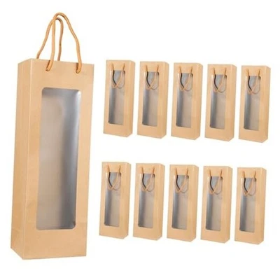  Paquete de 20 bolsas de regalo de vino con ventana bolsas de vino marrón de papel de 4,9 x 3,6 x 14,2 pulgadas Foto 1 de 4