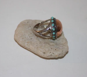 Barse 925 Sterling Ring Hammered Copper & Blue Stone Ring Size 10 Thailand - Picture 1 of 10