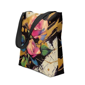 Rose Graffiti V24 Gold Splatter Tote Bag - Picture 1 of 1