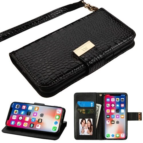 Borgoña Cocodrilo-Repujado MyJacket Cartera Estuche iPhone X/XS Foto 1 de 4