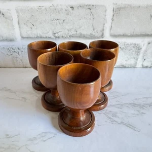 Set 6 VTG Boho Handmade Turned Wood Egg Cups/Shot Glasses Each One of a Kind - Picture 1 of 7