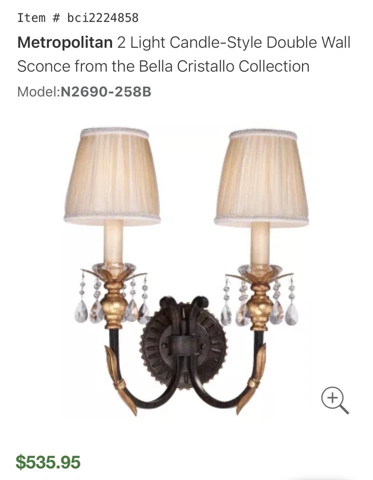 Aplique de pared Metropolitan estilo vela bronce francés - dorado - cristal Foto 1 de 4