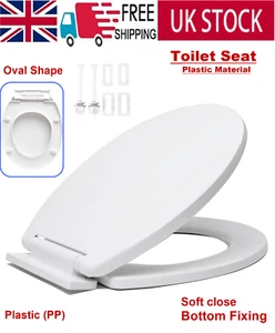 Slow Soft Close White Oval Toilet Seat Cover Anti Slam Adjustable Fixings - Picture 1 of 13
