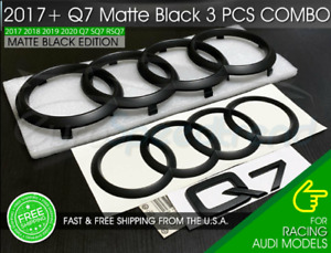 For Audi Q7 Rings Emblem Matte Black Front Grill Rear Trunk Badge OEM 3PC Set 20