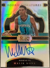 2017-18 Panini Select Malik Monk Rookie Signatures RC Auto /199 Hornets Prizm