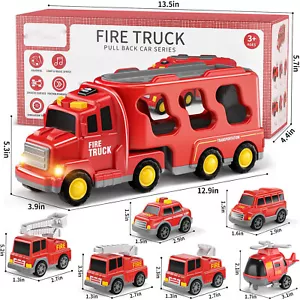 Toddler Truck Kids Fire Car Toys for 3+ Boys Gifts Vehicle Toys with Light Sound - Picture 1 of 8