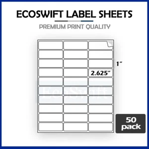 1500 2.625 x 1 EcoSwift Laser Address Shipping Adhesive Labels 30/sheet 1 x2 5/8 - Picture 1 of 5