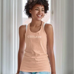 C'EST LA VIE FemaleTank-Simple Minimal Printed One Liner - Picture 1 of 9