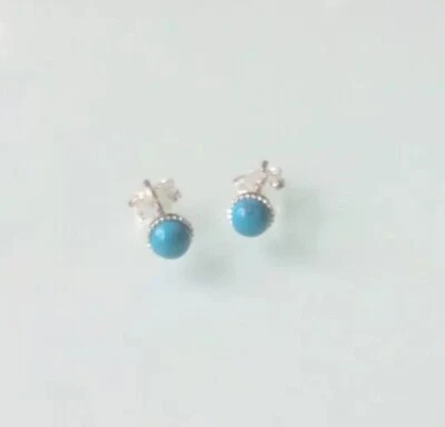 New 925 Sterling Silver & Turquoise 5mm Milled Edge round stud Earrings - Image 1 of 3