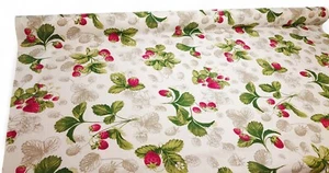 Strawberry Plants Cotton Curtain Fabric Botanical Linen-Look Home Decor - Picture 1 of 7