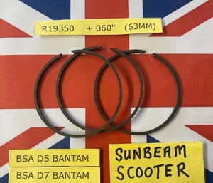 BSA BANTAM D5 D7 SUPER PISTON RING SET +060" 63 MM COMPLETE SET OF THREE 3 - Picture 1 of 7