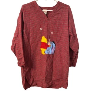 Disney Store Winnie The Pooh Eeyore Red Plaid Flannel Sleep Shirt Night Gown M - Picture 1 of 4