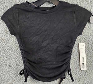 AQUA Ruched Side T-Shirt Girls' XS (6/6X) Black Crew Neck Pullover Short Sleeve - Picture 1 of 10