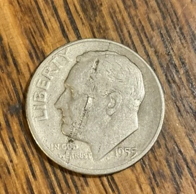 1955 S SILVER DIME OBVERSE ERROR LAMINATION - Image 1 of 2