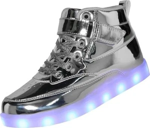 Voovix Unisex LED Shoes Light Up Shoes Silver High Top for Children Size 8.5 NEW - Picture 1 of 3