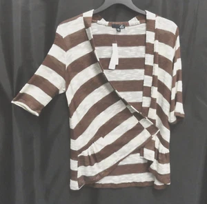 L LIV SEMI-SHEER STRIPE RUFFLED SLUB OPEN-FRONT KNIT CROCHET CARDIGAN SWEATER - Picture 1 of 5