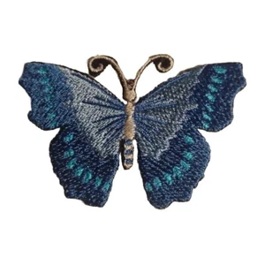Blauer Schmetterling bestickt Aufnäher Bügelbild 3"X2,5" - Bild 1 von 2