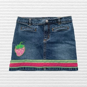 Vintage 80s 90s Lilly Pulitzer Girls Strawberry Jeans Skirt Blue Denim Size 8 - Picture 1 of 11