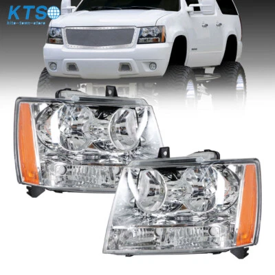 Headlights For Avalanche/Suburban/Tahoe 2007-2014 Amber Corner Right+Left Chrome - Image 1 of 4