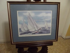 CHESAPEAKE BAY LOG CANOES JOHN MOLL VINTAGE SIGNED PRINT LITHOGRAPH - Picture 1 of 4