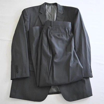 Pronto Uomo 44L 38x30 Gray Stripe Super 100s Wool Mens Jacket Pants Suit - Image 1 of 4