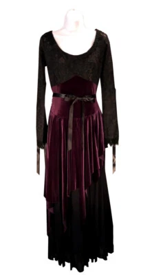 Deluxe Shrine Black Dress Belgium Lace Chiffon Deep Purple Velvet New - Image 1 of 4