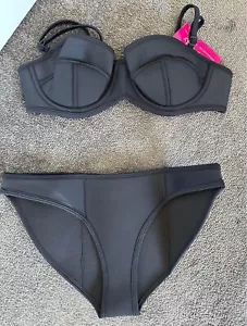 BNWT BRA SOCIETY Black Neoprene Scuba Bikini - Size M - Picture 1 of 2