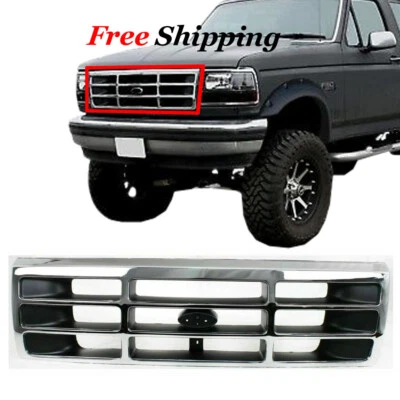 Fits 1992-1996 New Ford F150 F250 F350 Pickup Bronco Grille Chrome FO1200173 - Imagem 1 de 4