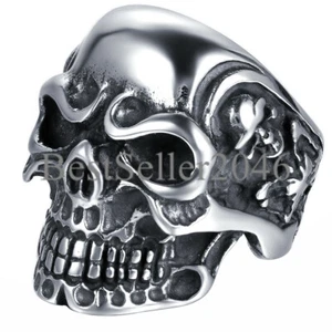 Gothic Biker Stainless Steel Large Statement Cast Devil Skull Men Ring Size 7-15 - Picture 1 of 5