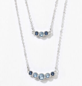 💎Touchstone Crystal Layered Necklace Blue 15-18” Rhodium New