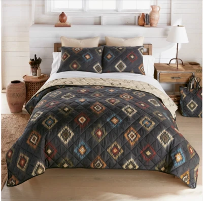 Southwestern Phoenix Printed Reversible Quilt Set Trendy Ethnic Aztec Pattern - Image 1 of 4