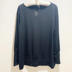 New CAPSULE Womens Plus Size Slinky Black Long Split Sleeve Round Neck Blouse 28 - Picture 1 of 8