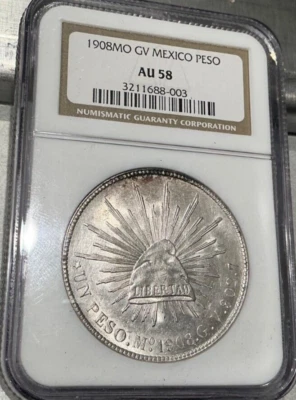 1908 Mo GV Mexico Silver One Peso - NGC AU 58 - Image 1 of 2