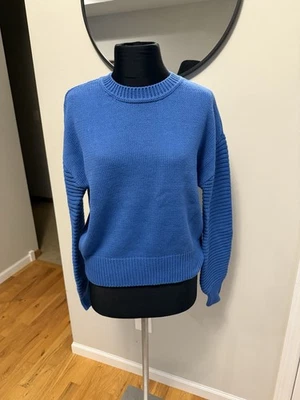 MAISON JULES Blue Cotton Blend Crew Neck Long Sleeve Women Sweater Small - Image 1 of 4