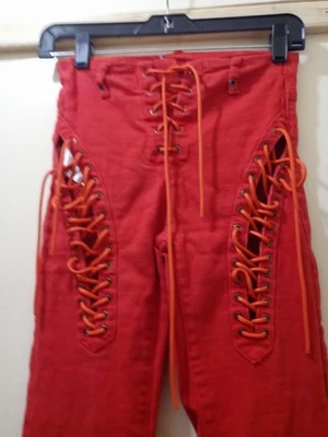 Edikted Women's Red Lace-Up Flare Pants High Waist Stretch Y2K Festival Boho - Image 1 of 4