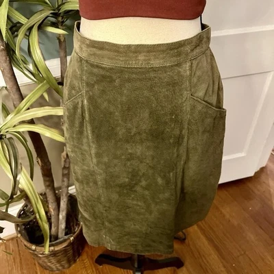Vintage Axiom Green Suede Skirt Women's Size 10 High Waist - Image 1 of 4