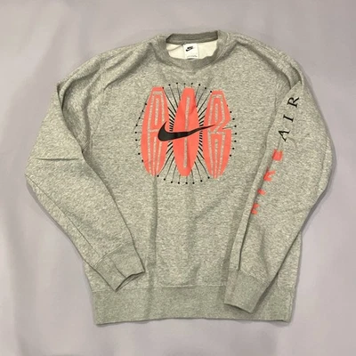 Sudadera Pullover Nike Air Fleece Cuello Redondo Estampado Gráfico Gris/Rojo Pequeña Retro Foto 1 de 4