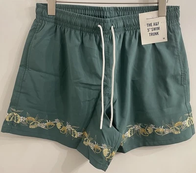 Abercrombie and Fitch 5” Relaxed Stretch Embroidered Lemons Swim Trunks $70 MSRP - Image 1 of 4