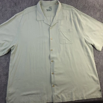 Tommy Bahama Shirt 3XL Big 3XB Green Solid Short Sleeve 100% Silk Camp Button Up - Image 1 of 4