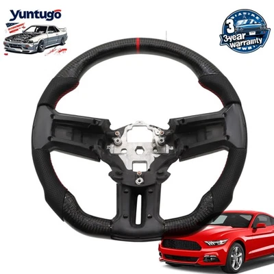 For Ford Mustang 2010-2014 Real Carbon Fiber Flat Leather Steering Wheel Foto 1 de 4