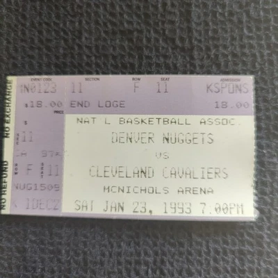 1993 Denver Nuggets Vs Cleveland Cavaliers Basketball Team Ticket Stub Mcnichols - Image 1 of 2