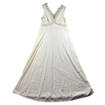 Maxi Camisón Vanity Fair Vintage Sin Mangas Nylon Encaje Borde Marfil Talla 34 F175 Foto 1 de 4