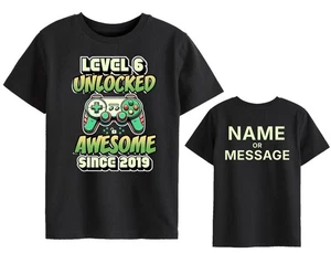 Jungen 6. Geburtstag Gaming T-Shirt - Personalisiert Name Nachricht - Level 6 Freigeschaltet - Bild 1 von 6