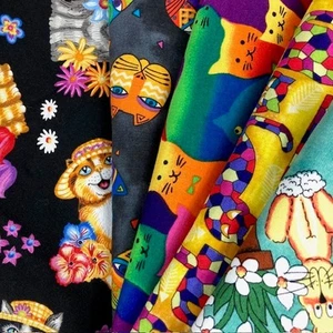 Cat Fat Quarter Bundle Five Vtg Kitty Prints 100% cotton fabrics 18in X half WOF - Picture 1 of 12