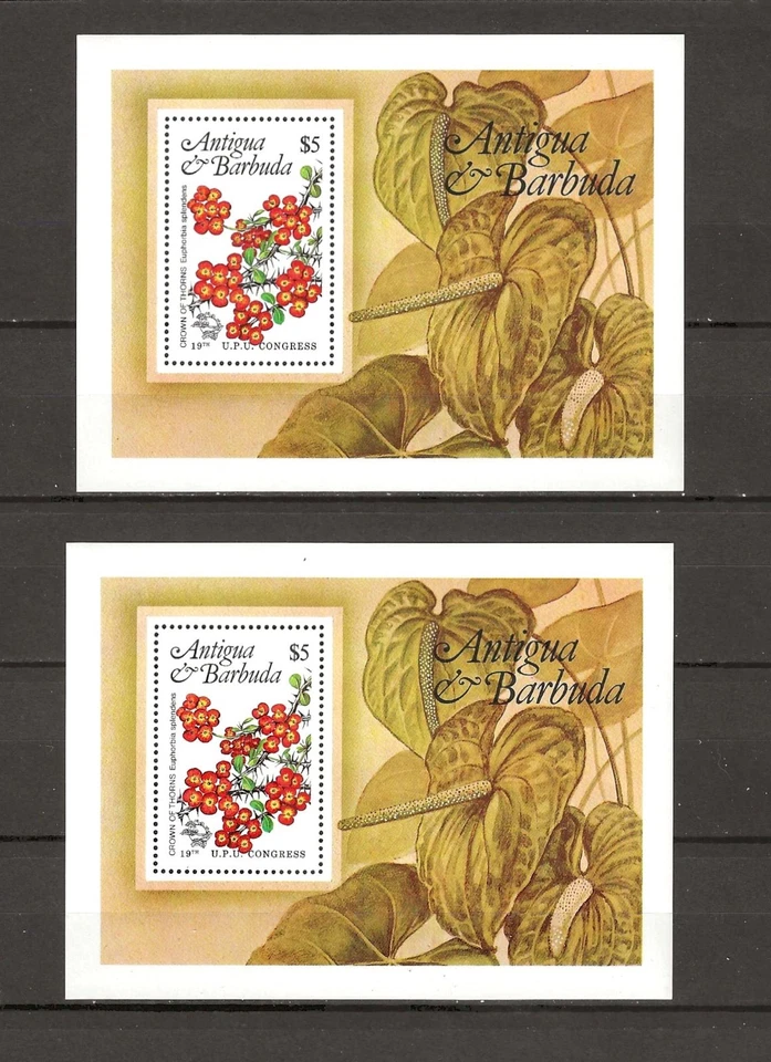 Two 1984 MNH Antigua Local Flowers Souvenir Sheets (Sc # 759) - A1e - Image 1 of 1