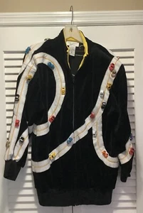 OMG! VINTAGE BONNIE BOERER 1980ER RENNWAGEN/3D AUTOS/RENNRAD VELOURSJACKE! MED. - Bild 1 von 11